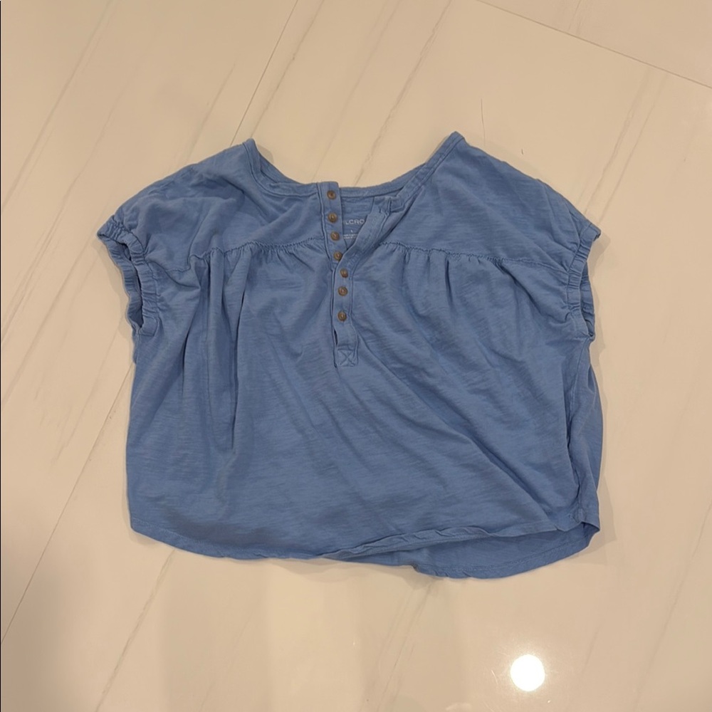 Pilcro Gray Cap Sleeve Blouse with Peter Pan Collar